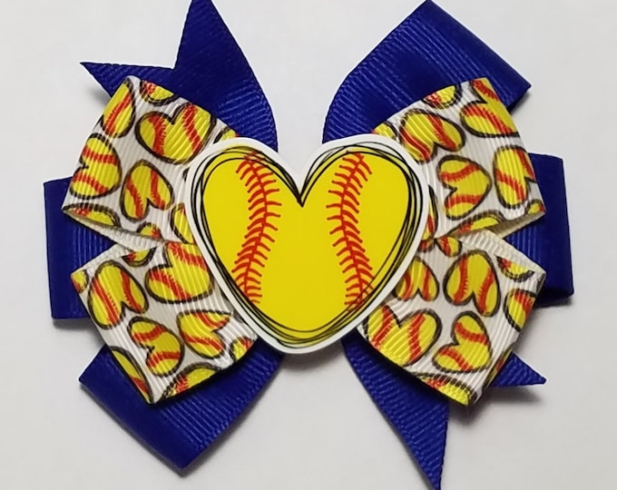 3.5" Softball Hair Bow *You Choose Solid Bow Color*