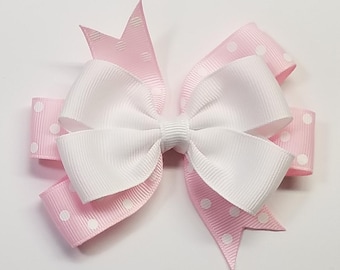 3.5" Baby Pink Polka Dot Hair Bow *You Choose Solid Bow Color*