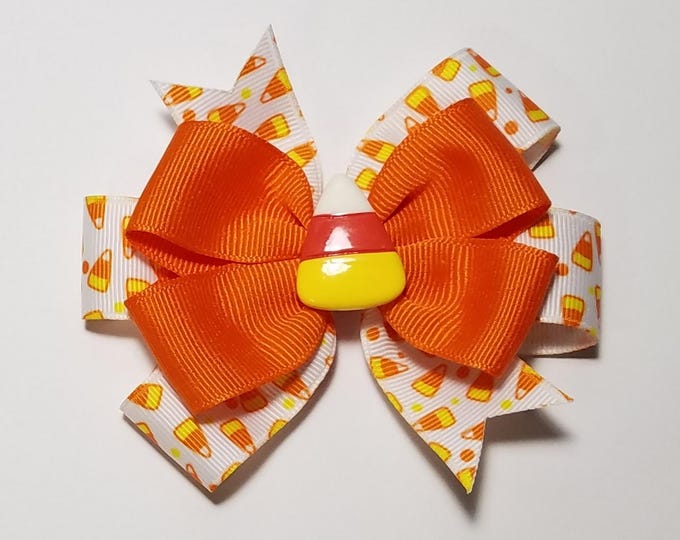 3.5" Candy Corn Hair Bow *You Choose Solid Bow Color*