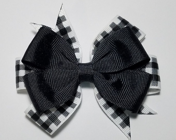 3.5" Buffalo Plaid Hair Bow *You Choose Solid Bow Color*