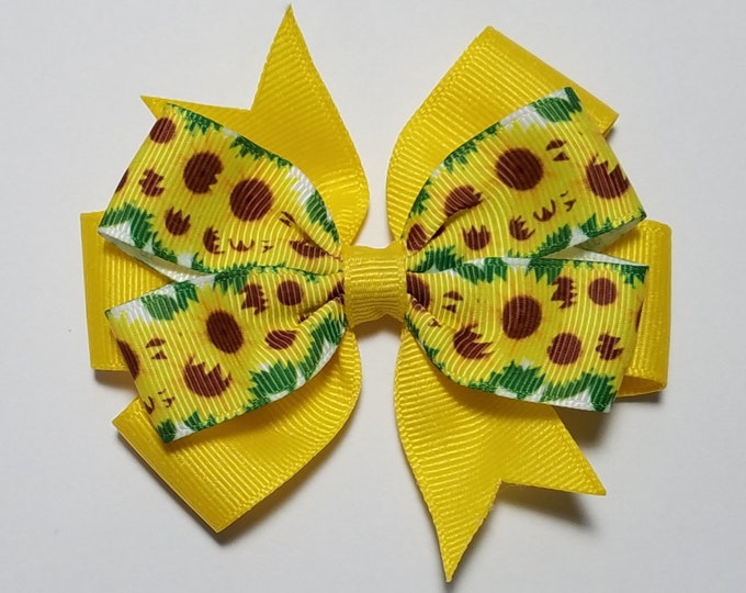 3.5" Sunflower Hair Bow *You Choose Solid Bow Color*