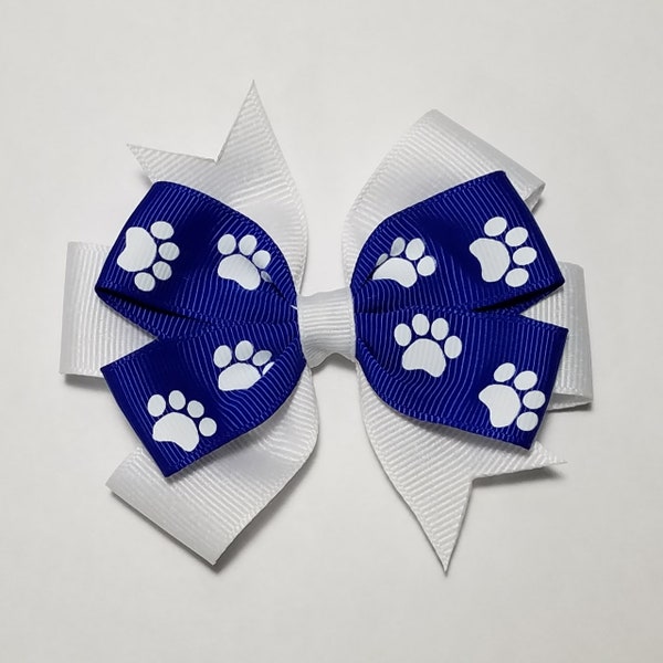 3.5" Royal Blue Paw Print Hair Bow *You Choose Solid Bow Color*