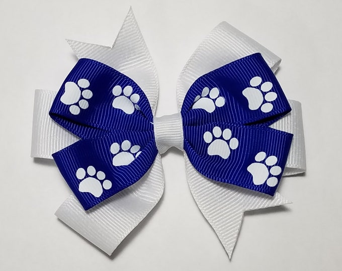 3.5" Royal Blue Paw Print Hair Bow *You Choose Solid Bow Color*