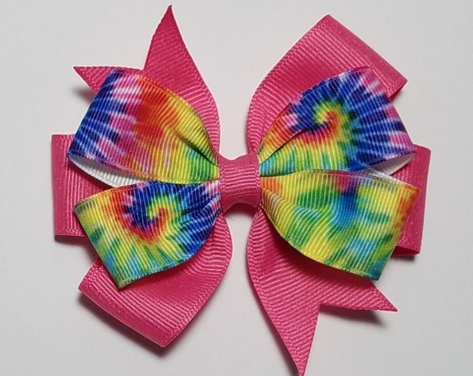 3.5" Tie Dye Hair Bow *You Choose Solid Bow Color*