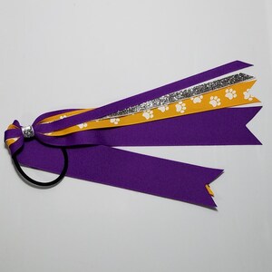 Yellow Gold Paw Print Ponytail Streamer *You Choose Solid Ribbon Color- Glitter Color & Length*