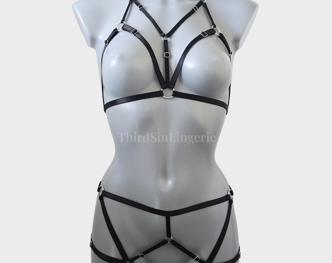 LILITH Cupless Bra and Panty Set, StrappyHarness Lingerie for Women, Plus Size Inclusive