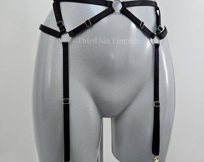 KISMET Adjustable Satin Harness Belt | Strappy Lingerie with Suspender Clips | Lingerie Accessory & Festival Wear