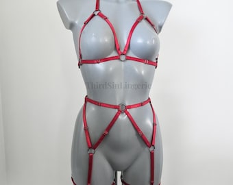 KARMA 2-Piece Lingerie Set | Red Strappy Bra and Belt | Harness for Women | Plus Size Inclusive