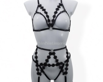 DAISY Floral Lace Harness Set | Adjustable 4-Piece Lingerie for Festival Rave Wear