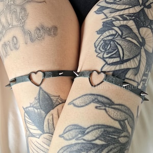 HEARTBREAKER | Studded Thigh Garter, Lingerie Suspender for Stockings and Hold Ups, Goth Fashion, Single or Pair