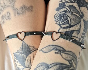 HEARTBREAKER | Studded Thigh Garter, Lingerie Suspender for Stockings and Hold Ups, Goth Fashion, Single or Pair