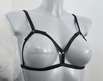 DITA Adjustable Cupless Bra | Harness Style Satin Cage Bra for Women | Alternative Lingerie