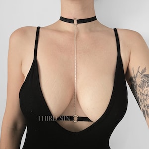 BOUDOIR | Harness with Chains, Cupless Cage Bra with Choker, Women&#39;s Intimate Accessories for Lingerie or Festivals