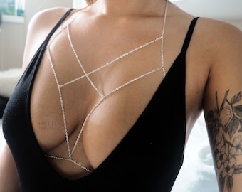 Bella Body Chain - Chain Bra, Simple Layered Jewellery Accessories, Minimalist Delicate Bralette