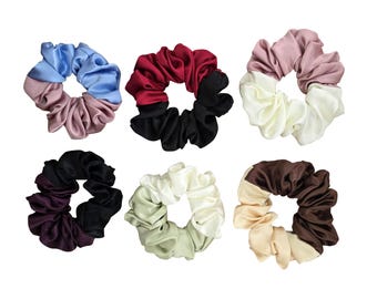 Two-Tone Vegan Satin Scrunchie | Medium Silky Hair Tie  Accessory
