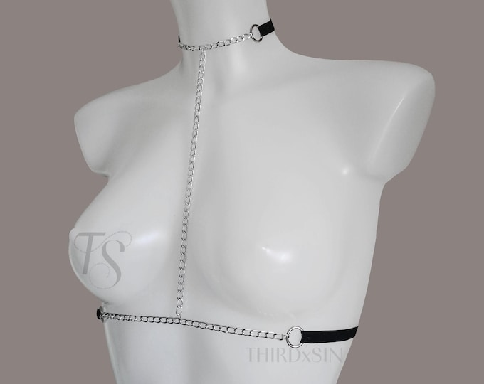 SIRENA | Harness with Chains, Goth Alternative Accessory with Choker, Suitable for Lingerie or Fashion Statement