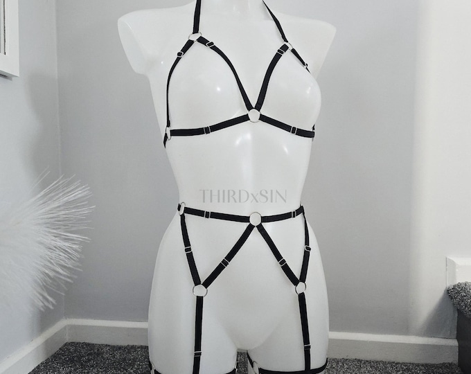 KARMA | Lingerie for Women, Adjustable Cupless Bra and Suspender Belt Set, Fashion Accessory Festival Rave