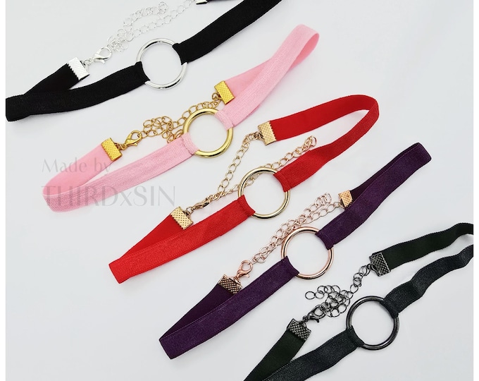 SIMPLICITY | Choker with O Ring, Simple Minimalist Necklace in Satin Velvet, Adjustable Jewellery