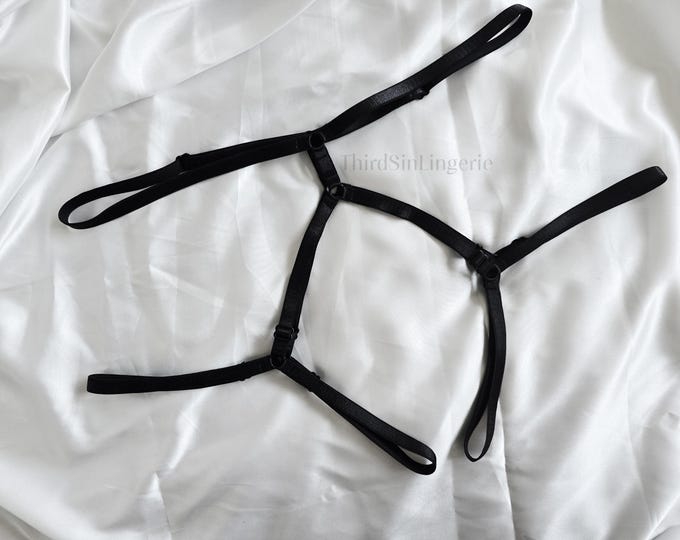 DITA | Crotchless Underwear, Adjustable Harness Brief, Open See Through Lingerie, Cage Satin Panties