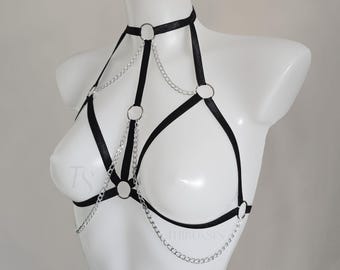 FATALE Chain Harness with Choker | Strappy Cage Bra for Women | Gothic Lingerie & Festival Accessory