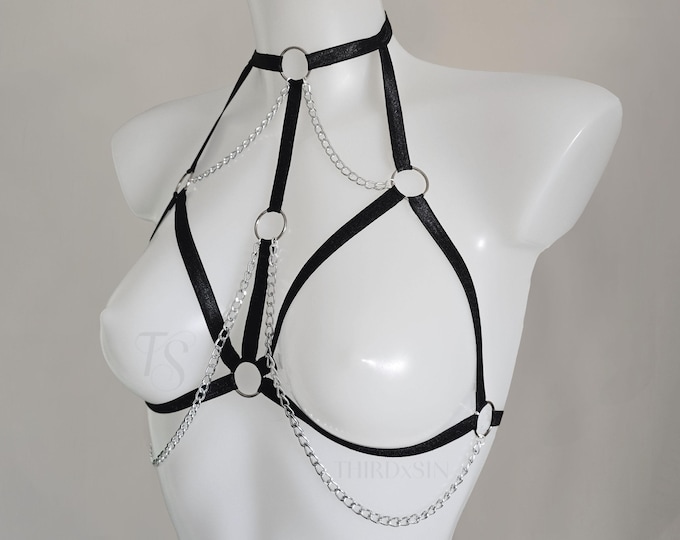 FATALE Cupless Bra with Chains | Elastic Chest Harness | Gothic Lingerie | Alternative Festival Wear