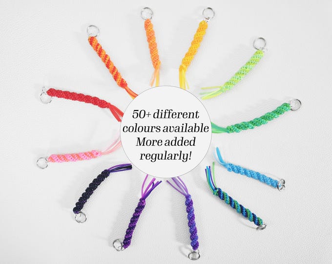 Spiral Scoubidou Keyring, Handmade Plastic Lace Boondoggle, Retro 90s Craft