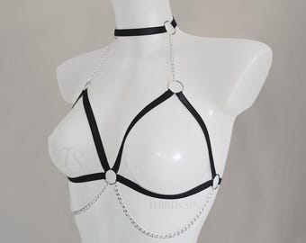 SULTRY | Harness with Chains, Alternative Lingerie for Women, Strappy Bralette with Choker
