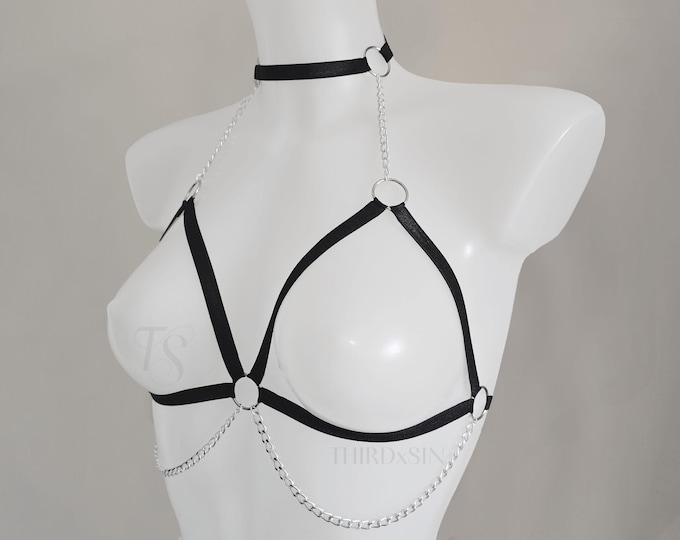 SULTRY | Harness with Chains, Alternative Lingerie for Women, Strappy Bralette with Choker
