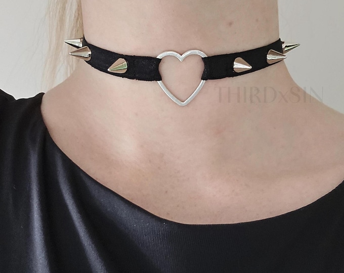 HEARTBREAKER | Choker with Heart Pendant, Goth Alternative Necklace, Adjustable Plus Size Inclusive Jewellery