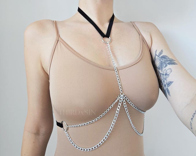 NYMPH Cupless Bra with Chains, Lingerie Harness for Women