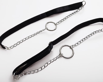 MISTRESS Adjustable Satin Garters with Chains | Minimal Lingerie Accessories for Women | Gothic Festival Accessory
