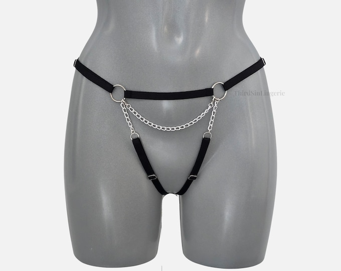 SULTRY Chain Harness Panty | Adjustable Open Strappy Lingerie | Gothic Bodywear | Handmade Alternative Fashion