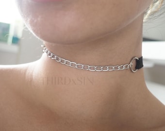 LORELEI | Choker with Chain, Goth Alternative Necklace, Handmade Collar, Adjustable Plus Size Jewellery