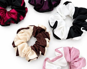 Two-Tone Vegan Satin Scrunchie | Medium Silky Hair Tie  Accessory