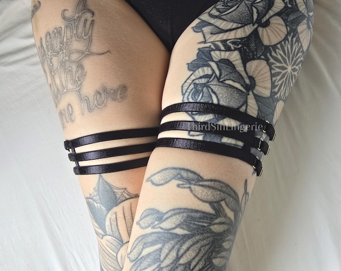 CAGED | Strappy Garters, Simple Accessories for Women, Adjustable Triple Layers with Satin Finish, Single or Pair
