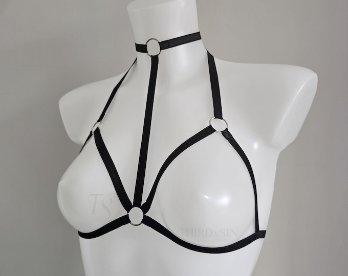 LIBRA | Harness with Choker, Strappy Cupless Bra for Women, Plus Size Inclusive Lingerie Accessory