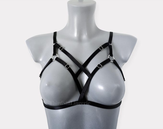 BELLA Strappy Chest Harness | Adjustable Cupless Bra for Women | Gothic Festival Lingerie Accessory