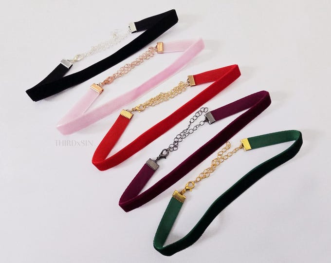 Thin Velvet Choker, Adjustable Velour Necklace, Custom Jewellery for Her, 9 Colours