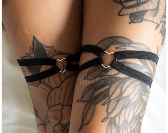 ADORE Strappy Thigh Garters with Heart Pendant | Minimal Festival Rave Lingerie Accessories