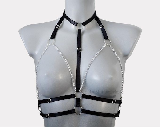 MISTRESS Adjustable Chain Harness | Gothic Cage Bra for Women | Strappy Lingerie Festival Accessory