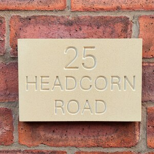 Traditional Stone House Sign | Large 23x15cm Sandstone Address Plaque | Deep Engraved Property Name Plate | Hidden Standoff Fixings