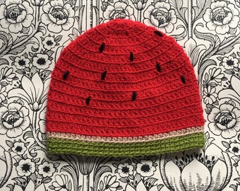 Watermelon crocheted childrens hat! Fun and quirky hat available in all sizes. Photography prop.