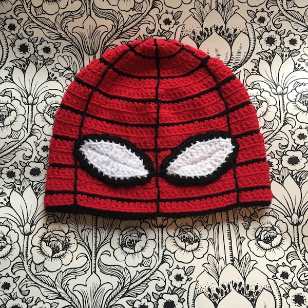 Red, Spider-Man crocheted childrens hat. Be a super hero! All sizes available.