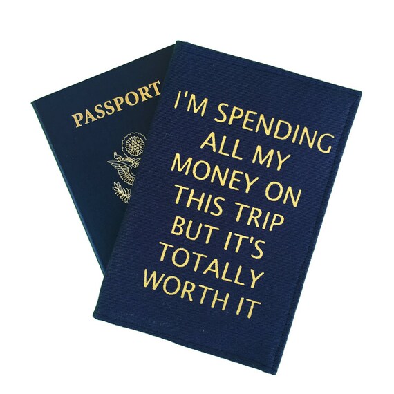 Items similar to Navy passport cover, quirky quote, travel gifts