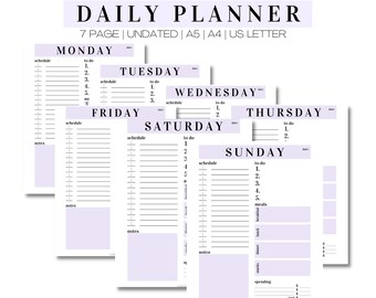 Daily To Do List, Planner, Schedule | DIGITAL DOWNLOAD | iPad Planner, Minimalist That Girl Planner, Goodnotes undated planner, Lavender