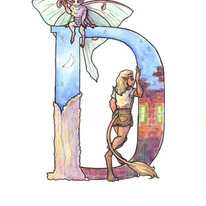 Letter D, Fantasy Alphabet Letters. Fantastical Creatures, Digital Print, Watercolor Print,