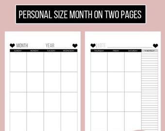 Personal Size Monthly Planner Insert digital download printable