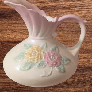 Vintage Hull Pottery,- Camellia aka Open Rose  pattern Ewer Pitcher  105-7