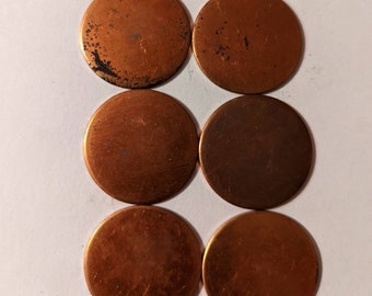 Circle 1" solid Copper sold in lots of six (6) copper pieces shapes, blanks, stampings for enamel