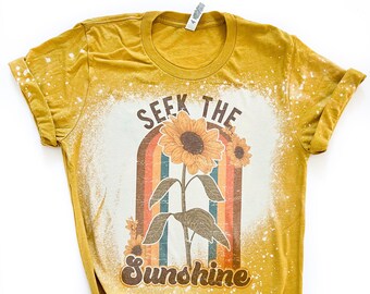 Seek the Sunshine Shirt - Vintage Style Tee - Sunflower Bleached Tee